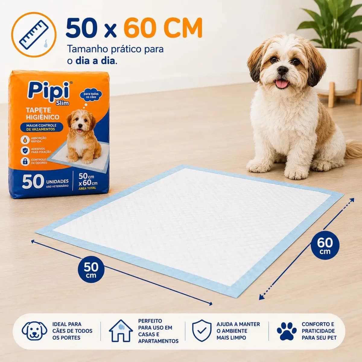 Tapete Higiênico para Cães Gatos Pets Manta Absorvente 50 Unidades 50x60 cm Absorção Rápida PawSoft Premium — imagem 5
