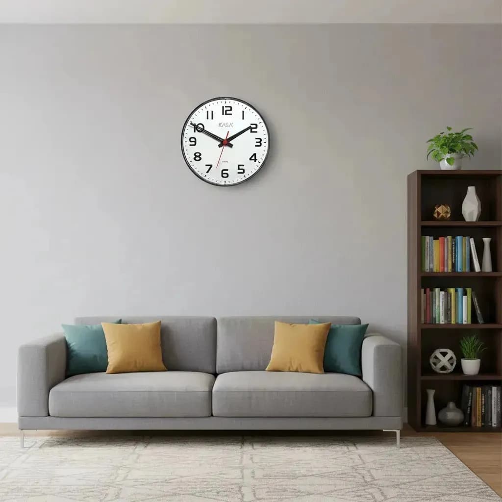 Relogio De Parede Analogico 30cm Preto Branco Redondo Quartz Preto Branco — imagem 6