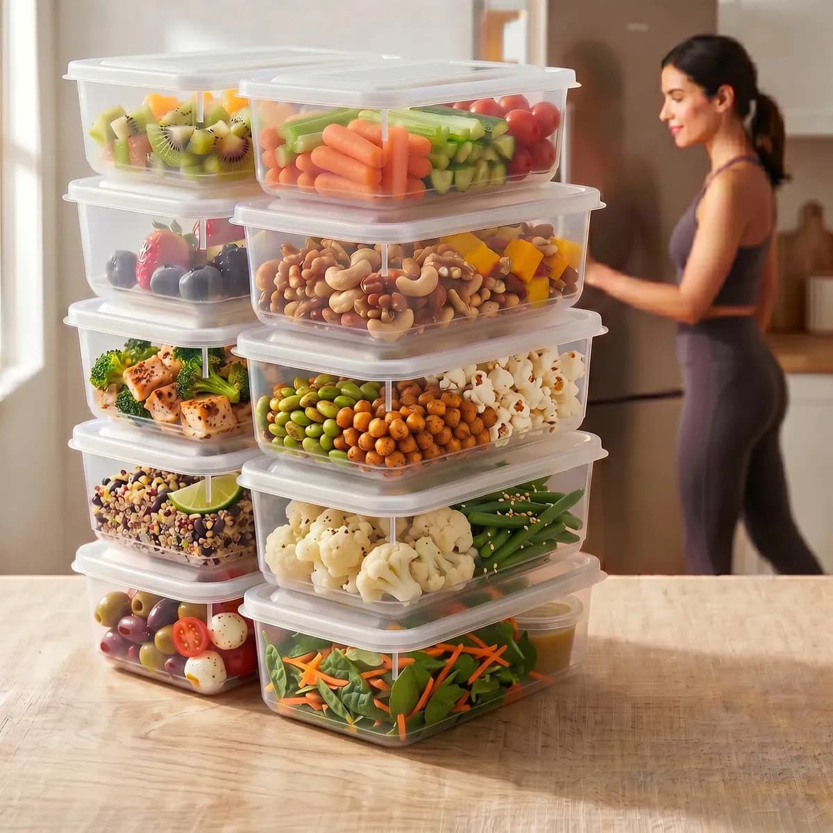 Kit 10 Potes 1 Litro Transparente Marmita Fitness Bpa Free Tampa Hermética Reutilizável Micro E Freezer Mantimentos ponte lar utilidades — imagem 6