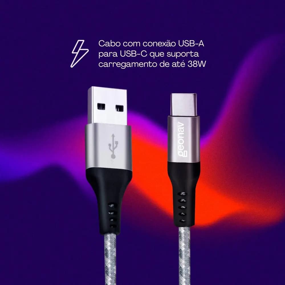 Cabo usb 1.5m Geonav USB C cinza com entrada USB-C para USB-A — imagem 2