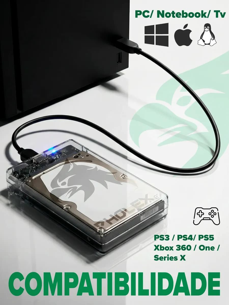 Case HD Externo USB 3.0 Transparente Para HD/SSD SATA 2,5" Gaveta Adaptador Portátil Notebook e PC — imagem 5