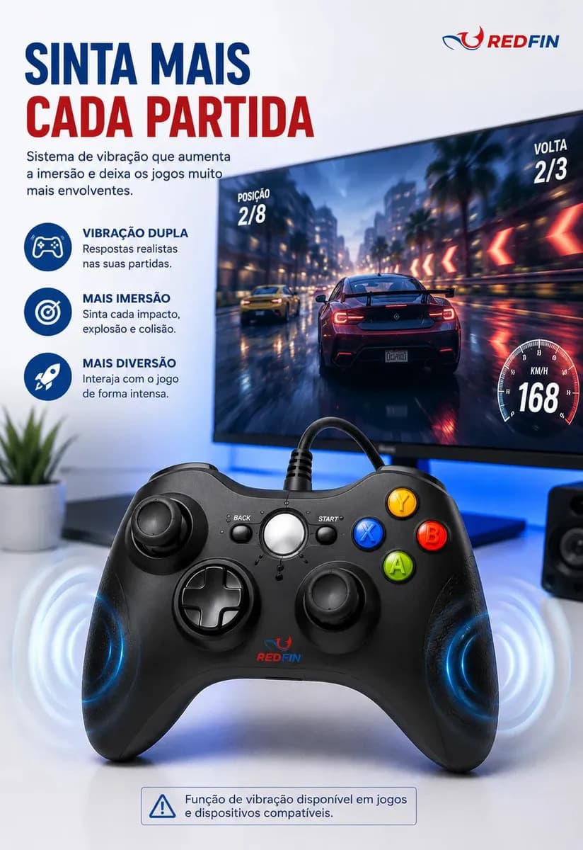 Controle Para Xbox 360 Com Fio USB Joystick Manete Gamepad Controle PC Gamer Para Computador Windows Steam Game Pass Android Gamepass TV Vibração Analógico Ergo — imagem 5