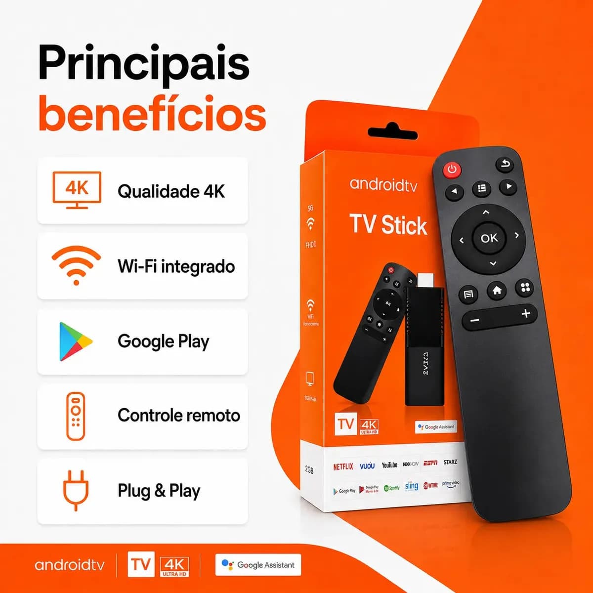 Tv Stick 4k Android Chromecast Smart Hdmi Wifi Ao Vivo Preto Padrão — imagem 5