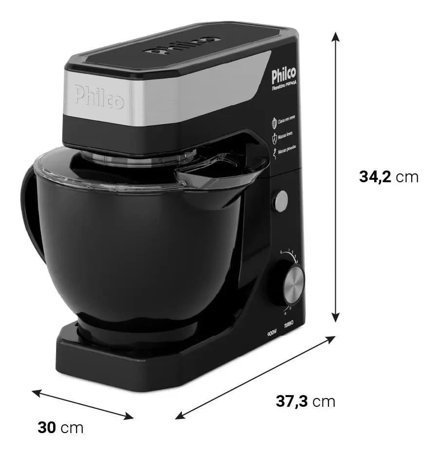 Batedeira Planetária Philco 900W 5L Preta 12 Velocidades Turbo PBP90A — imagem 6