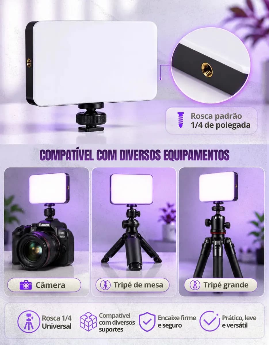 Luz De Preenchimento Led Rgb Para Foto Vídeo Recarregável Iluminador Portátil Retangular Ring Light — imagem 2