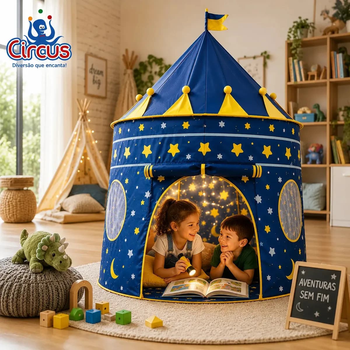 Barraca Infantil Cabana Tenda Festa Do Pijama Menino Criança Bebê Iglu Portátil Circus Azul — imagem 3