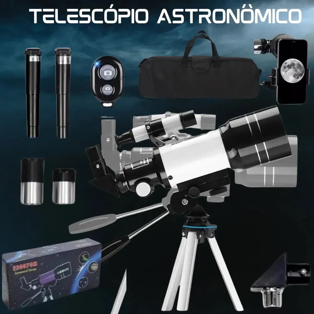 Telescópio Astronômico 70mm Com Tripé F300 70m F30070m Ultra Cor Cinza — imagem 4