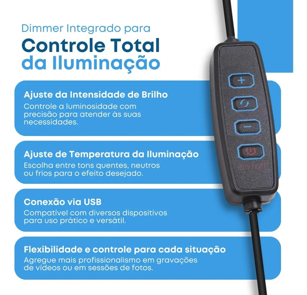 Ring Light 12 Polegadas 30cm Celular Tripé 2,10m Estrutura Preto Luz 03 Três Cores — imagem 3