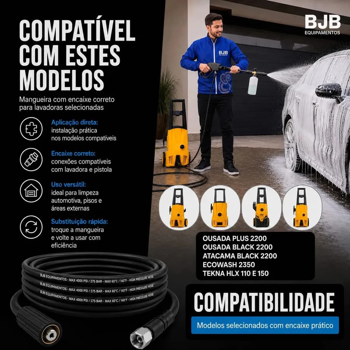 Mangueira Lavadora Alta Pressão Compativel com Wap Ousada Plus 2200, Atacama Black 2200, Tekna HLX110 com 5 metros — imagem 4