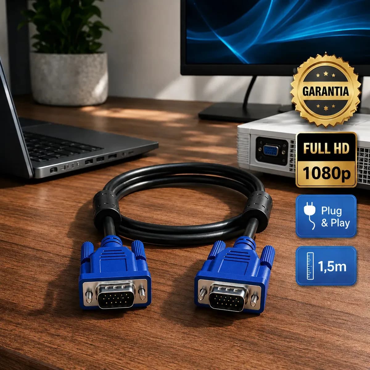 Cabo Vga 1,5m Macho X Macho Com Filtro Para Monitor Pc Tv Projetor Notebook 15 Pinos Conexão Estável Alta Qualidade Imagem Nítida Compatível Com Tela Externa Us — imagem 2
