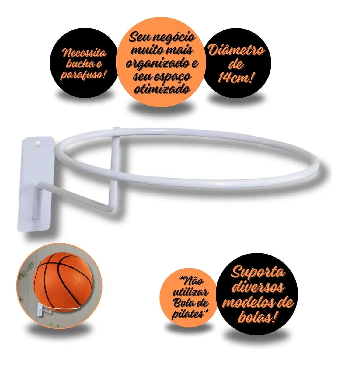 Kit 03 Suporte Parede Expositor Bola Futebol Basquete Vôlei LM Balcoes Branco — imagem 3