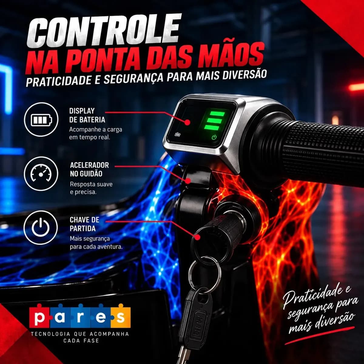Patinete Elétrico Infantil Triciclo PARES Drift Bluetooth 3 Rodas Vermelho Diversão e Lazer + Kit de segurança — imagem 5