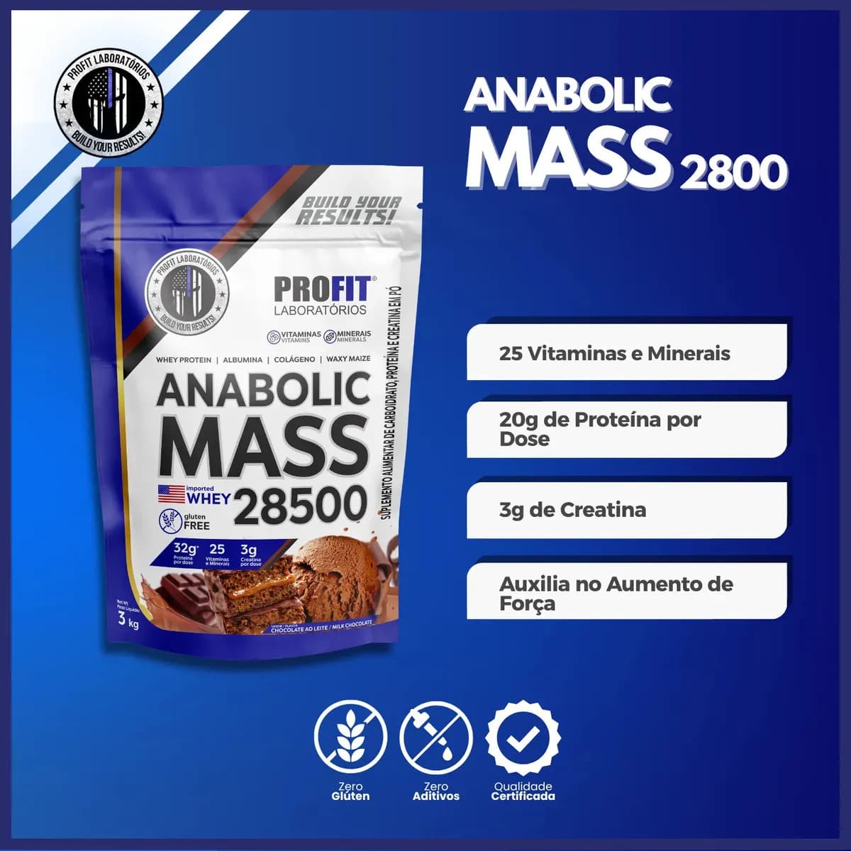 Anabolic Mass 28500 3kg Profit Labs Sabor Chocolate — imagem 3