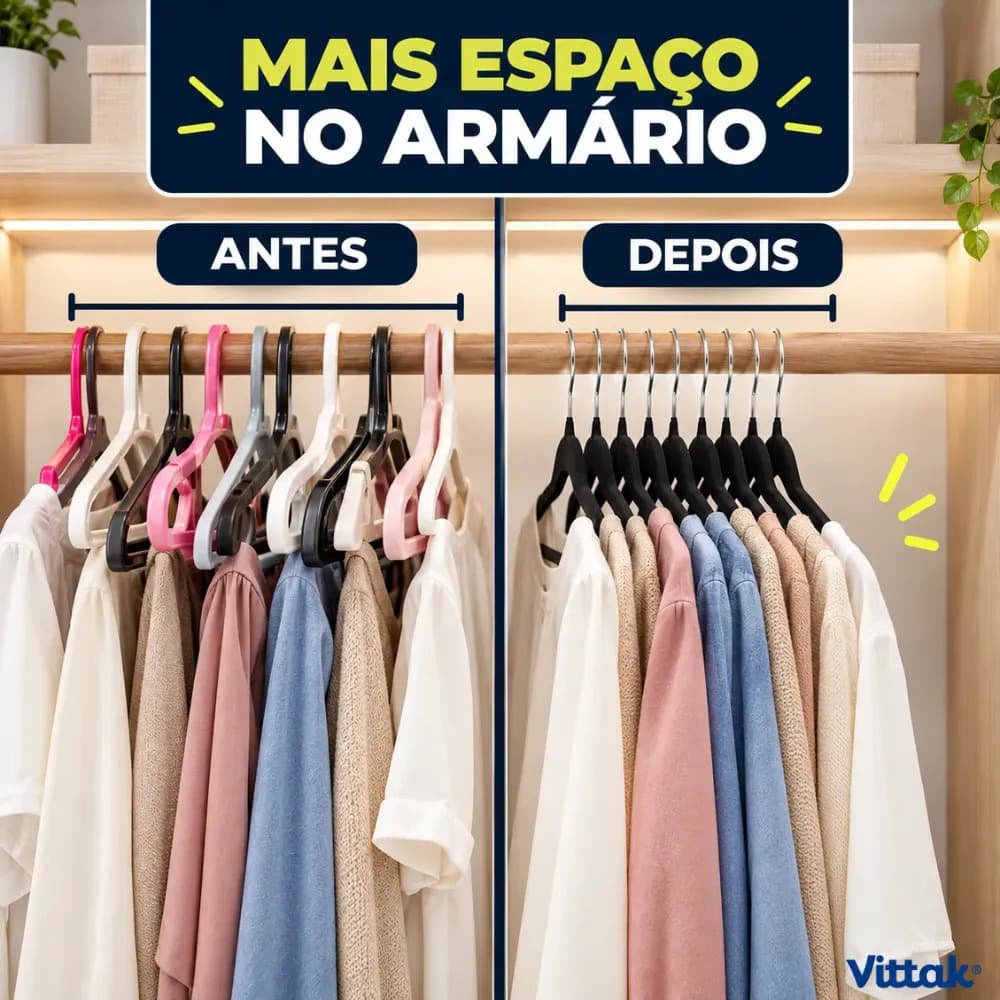 Vittak Kit 30 Cabides Veludo De Roupa Antideslizante Slim Adulto Cor Preto — imagem 4