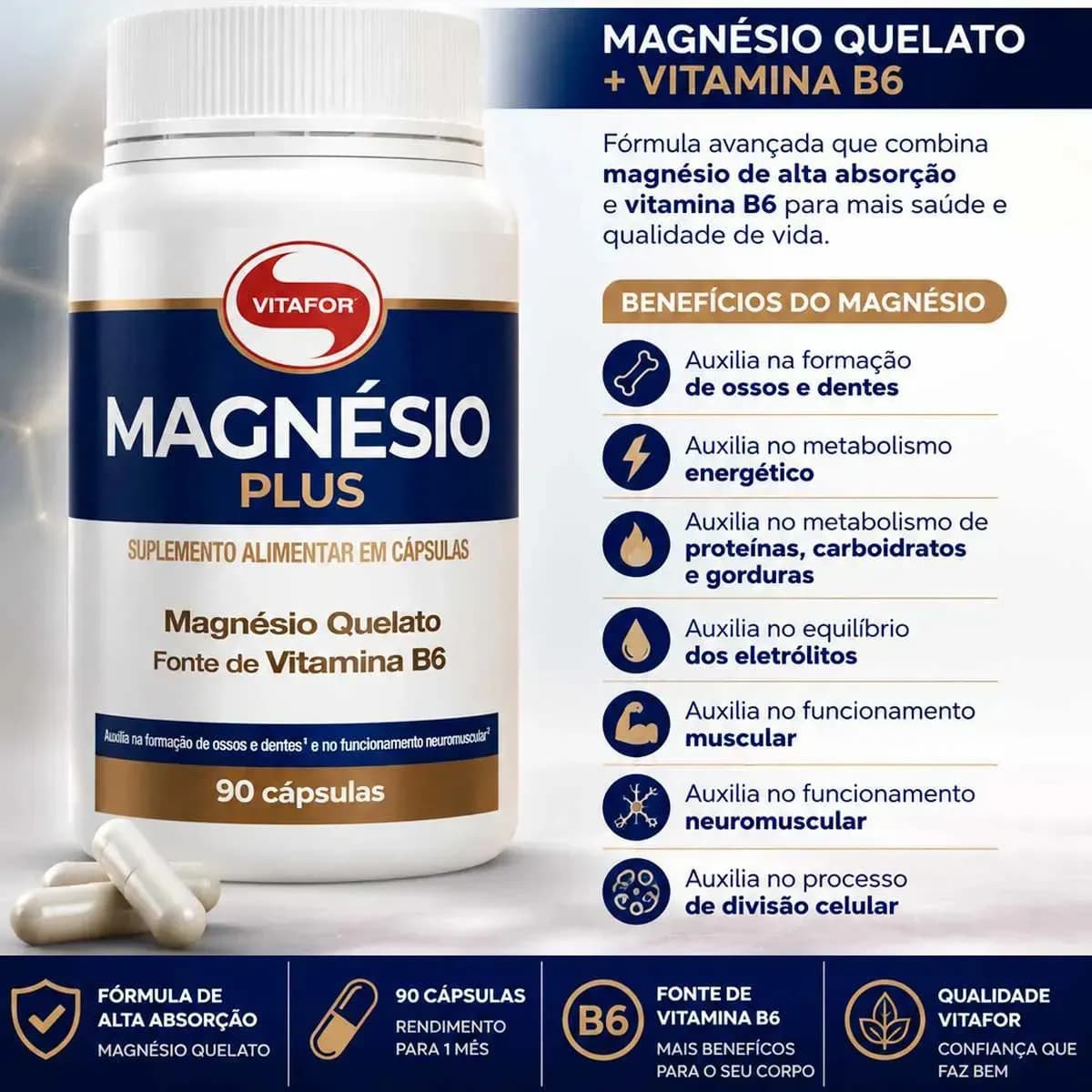 Bisglicinato De Magnésio Vitafor Magnésio Plus 90 Capsulas Sem Sabor — imagem 6