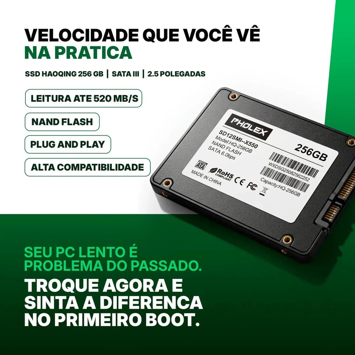 Ssd 256gb Notebooks Desktops Armazenamento Interno Sata Iii 2.5 Leitura Até 500mb/s Pholex — imagem 2