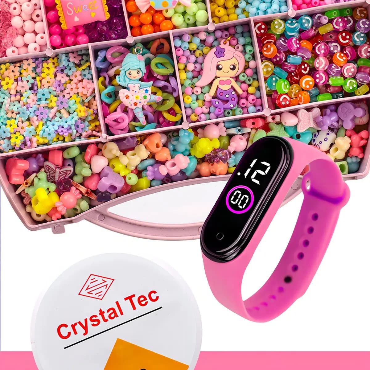 Kit Miçangas Infantil 3500 Pçs para Montar Pulseiras Bolinhas Maleta 19X13 cm 1 relógio digital Anita Bijuterias — imagem 5