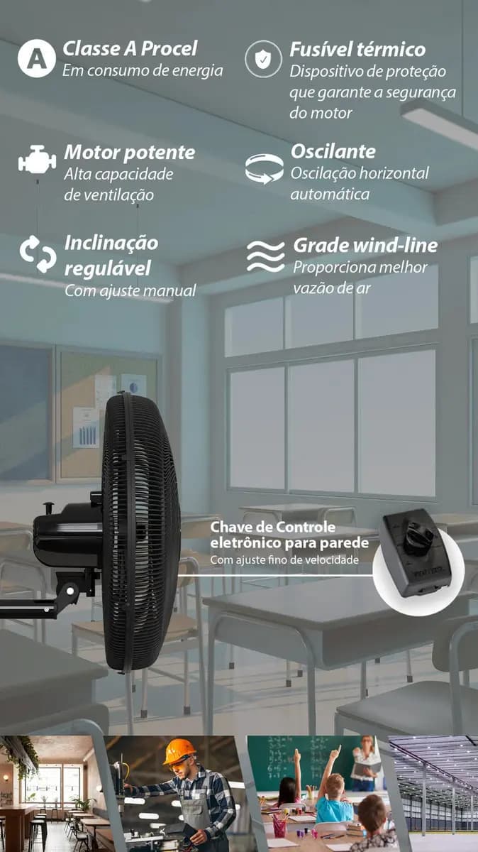 Ventilador De Parede Ventisol New Azul 3 Velocidades Estrutura Preto Diâmetro 50 Cm Material Das Pás Plástico — imagem 5
