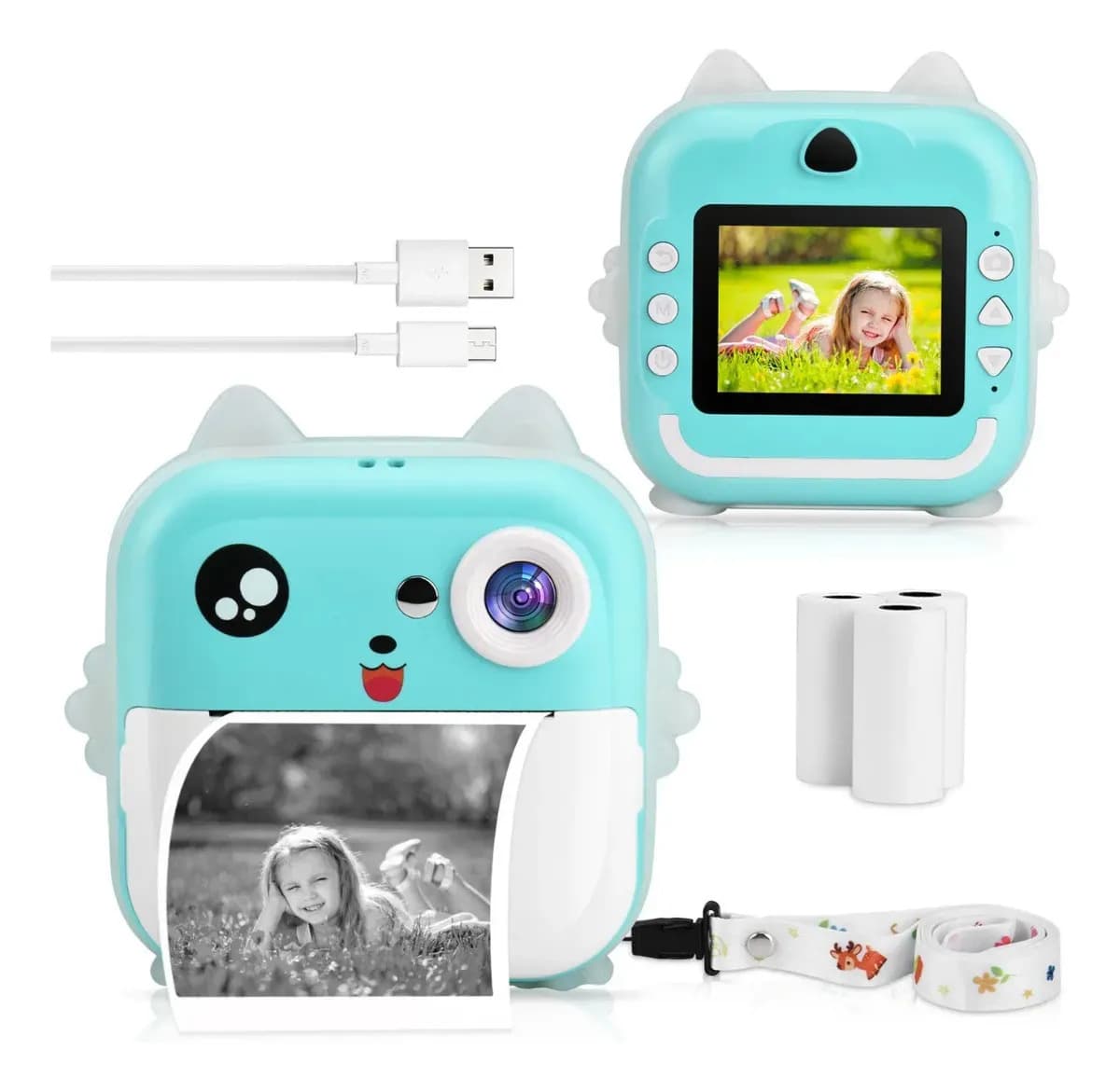 Câmera Digital Infantil Impressão Instantânea Dorama Foto Video Jogos Cor Câmera Polaroid Azul — imagem 5