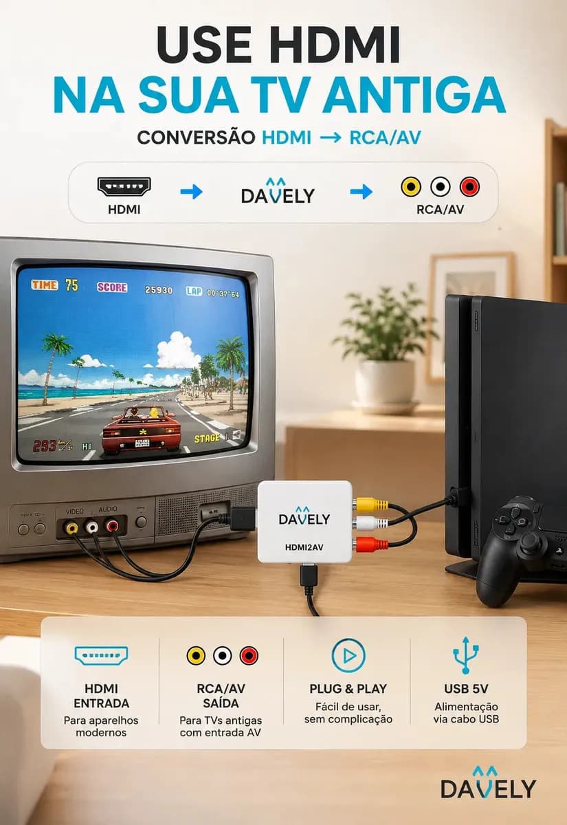 Mini Adaptador Hdmi Para Rca Conversor Full Hd Vídeo Hdmi P/ Vídeo Rca 2av - Conectar Seus Aparelhos Com Saída Hdmi Em Sua Tv - Converter Qualquer Sinal Hdmi -  — imagem 3