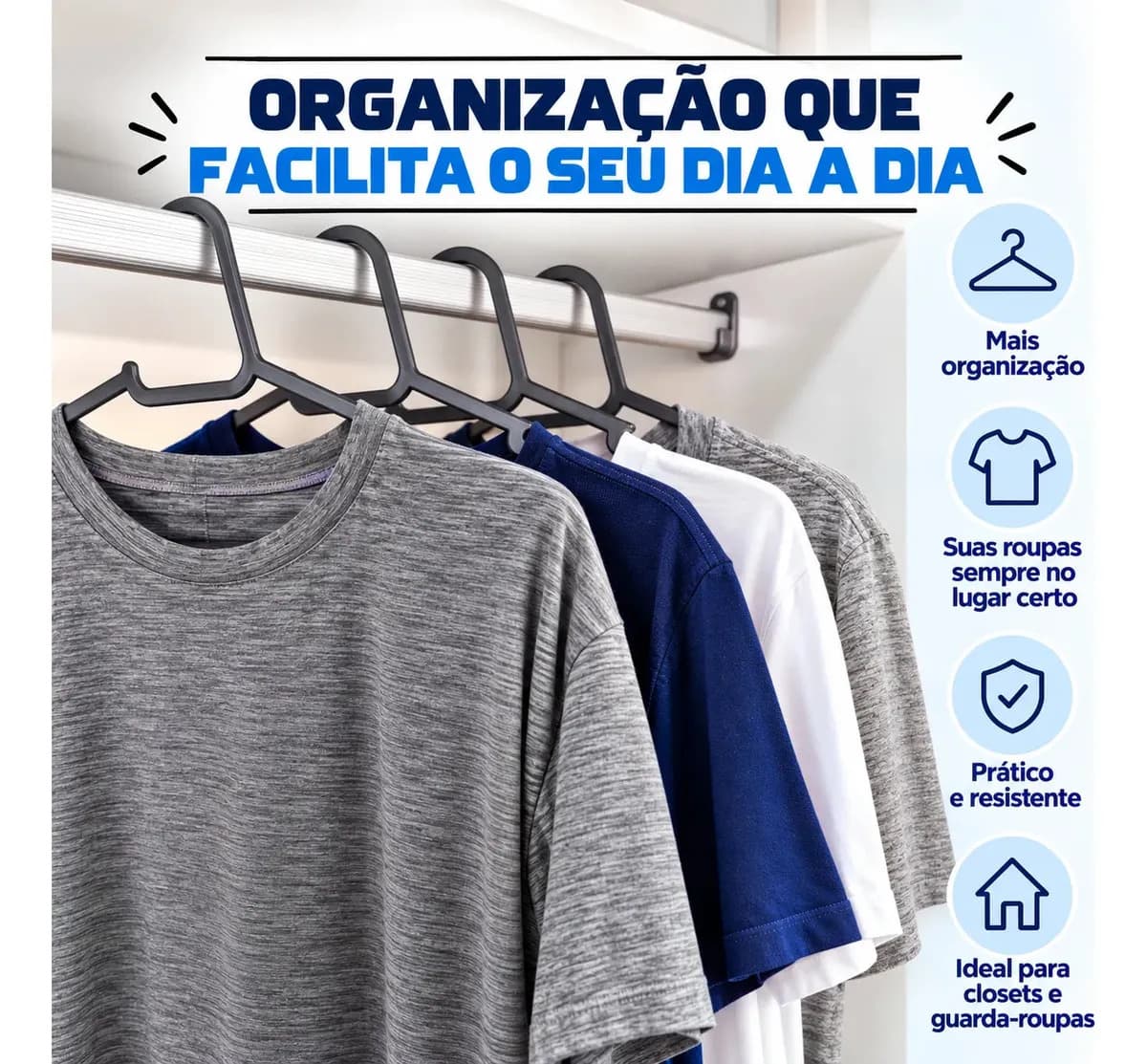 Kit 50 Cabide Adulto Preto Organizador Roupa Reforçado — imagem 2