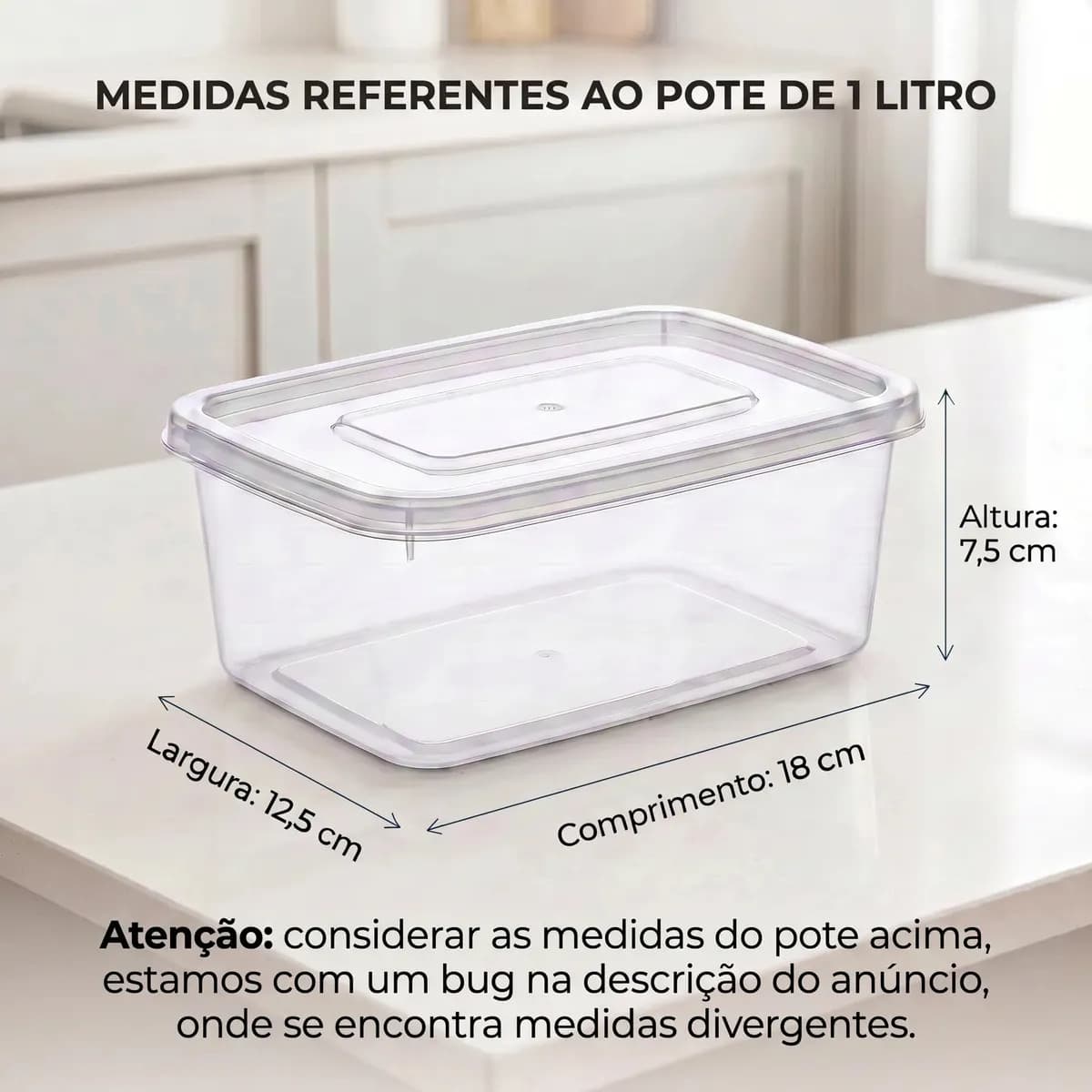 Kit 10 Potes 1 Litro Transparente Marmita Fitness Bpa Free Tampa Hermética Reutilizável Micro E Freezer Mantimentos ponte lar utilidades — imagem 2