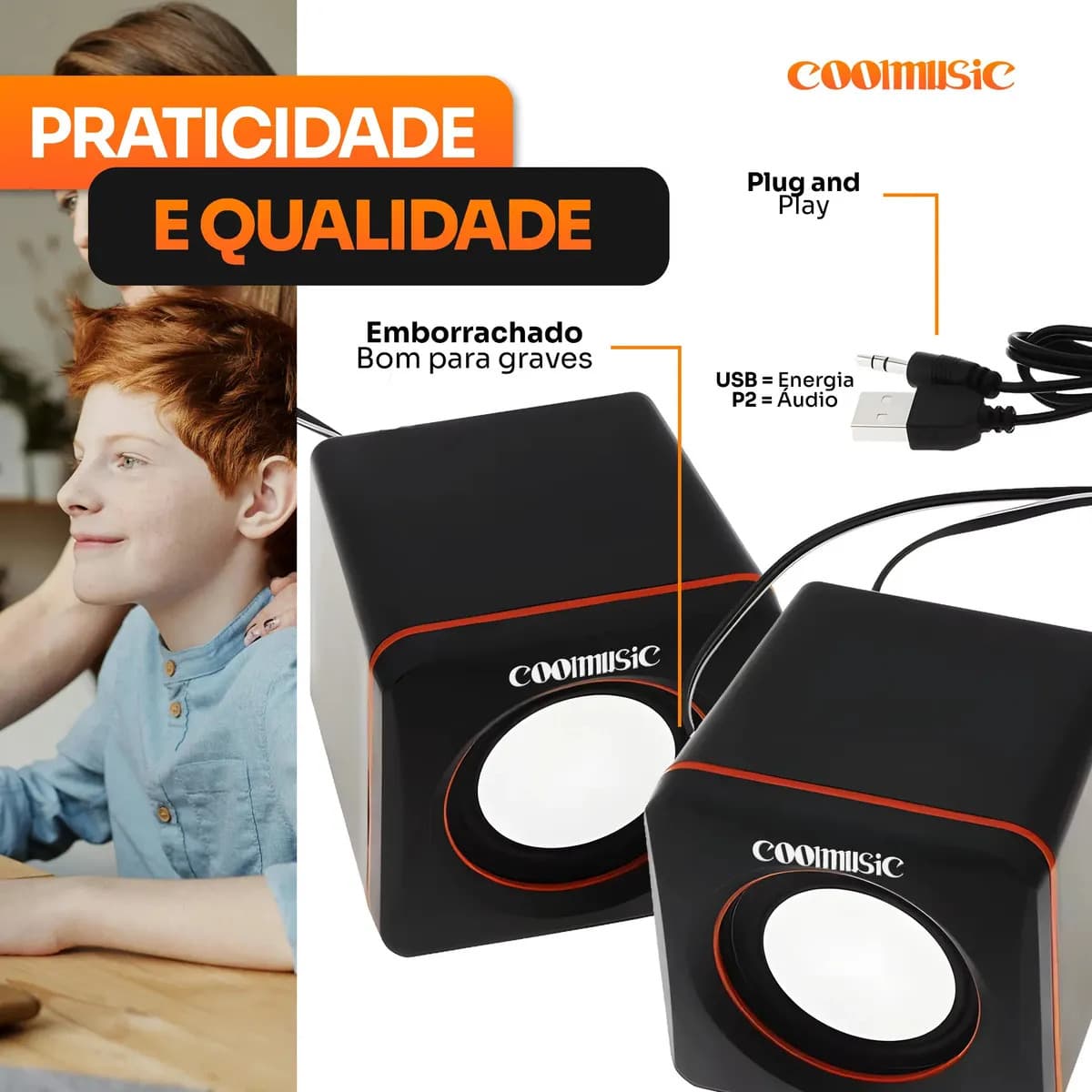 Caixa Caixinha De Som Potente Pc Notebook Subwoofer Para Computador 6w Usb P2 Alto Falante De Mesa Coolmusic — imagem 5