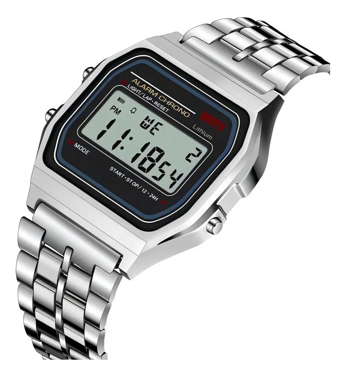 Relógio WR Retrô Digital Aço Inoxidável Vintage Unisex Prata — imagem 3