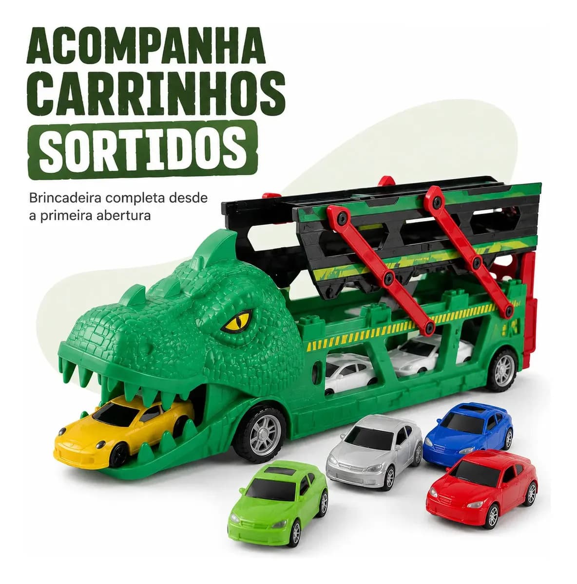 Lançador Dino Dinossauro 6 Carrinhos Brinquedo Infantil Pista De Corrida Super Velocidade Automático Presente Menino 3 anos — imagem 4
