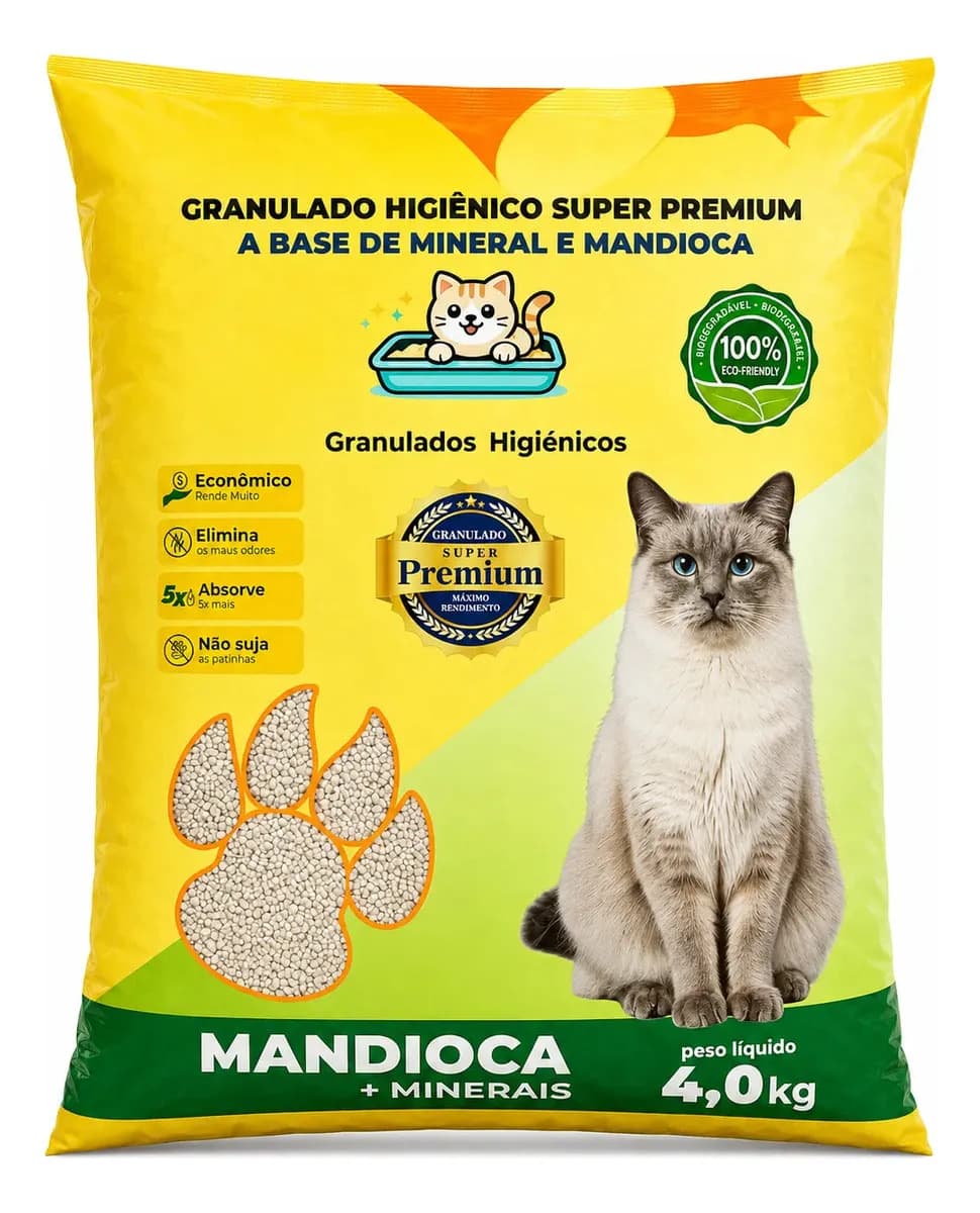 Areia Higiênica Granulado Para Gatos 4kg Mandioca + Minerais Controle De Odores Alta Absorção Econômica Biodegradável Não Suja Patinhas Rende Mais Banheiro Sani — imagem 5