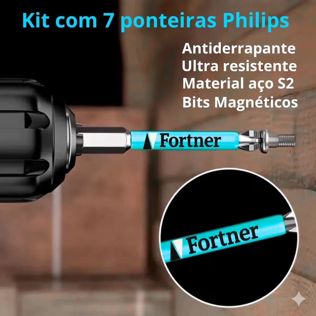 Ponta Bits Magnética Ph2 50mm + 70mm + 90mm Ponteira Imã Antiderrapante Parafusadeira Kit 7 Peças Fortner — imagem 5