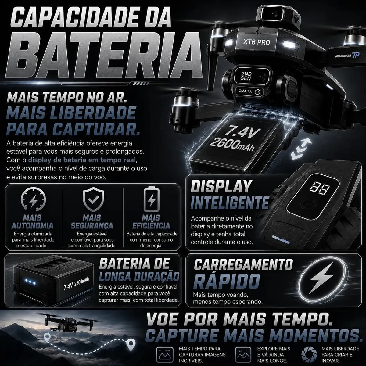 Drone Profissional Gt8 Pro 4k Ultra Hd Com Câmera Aérea Desvio Inteligente De Obstáculos Controle Por Gestos Motor Sem Escovas Voo Estável E Kit Completo Acessó — imagem 3