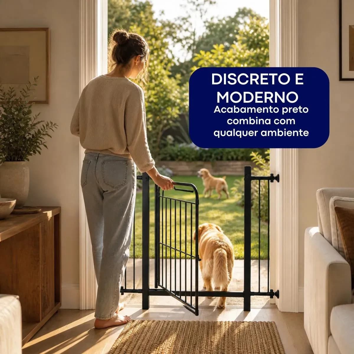Portão Segurança Preto Pet Cachorro Crianca Ajustavel de 68 A 83cm Sem Furo Grade aramado 69cm de altura Açomix — imagem 5