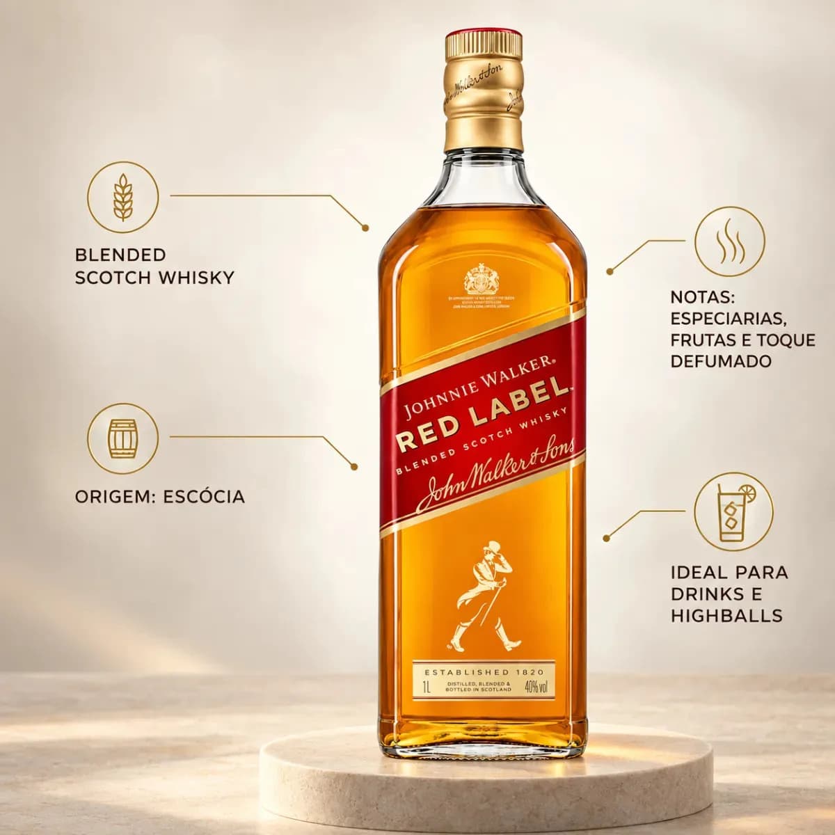 Whisky Johnnie Walker Red Label Blended Scotch 1 Litro — imagem 3