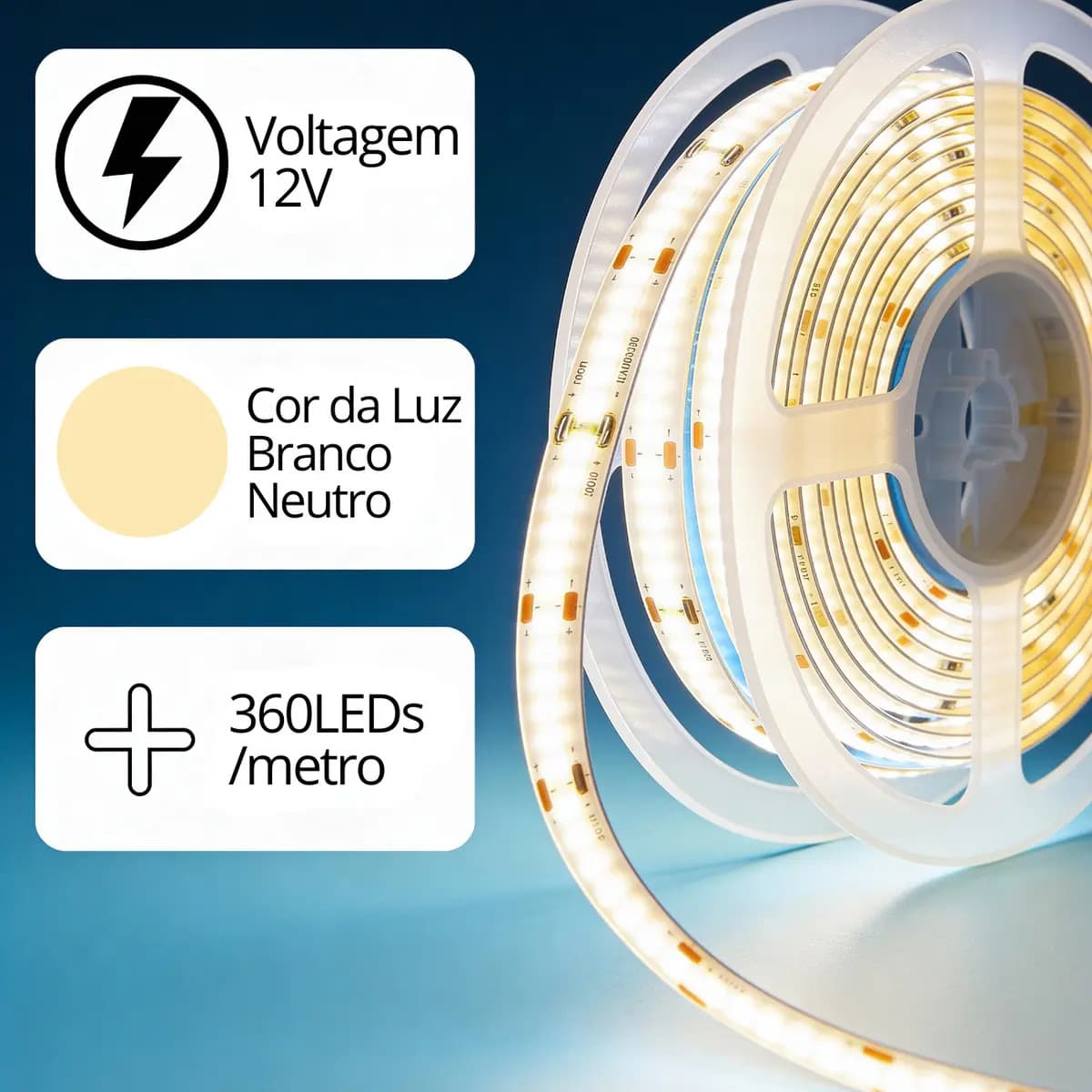 Fita Cob Super Led 5 Metros 360led/m Ip20 Alto Brilho Luz Branco-neutro 4000k — imagem 3