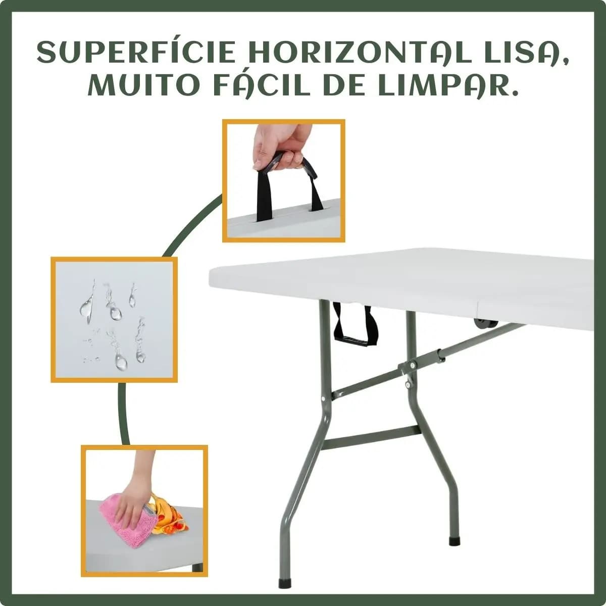 Mesa Dobrável Vira Maleta Com Alça Portátil 1.80m Para Camping Pesca Jardim Área Externa Ou Interna Salão De Festas Gourmet Cor BrancoLuvinco — imagem 2