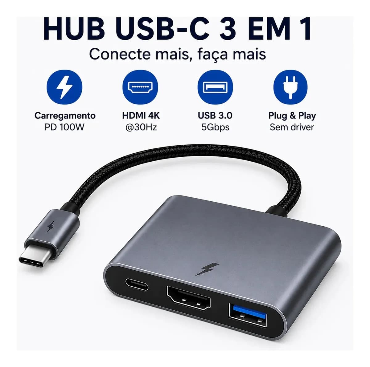 Adaptador Conversor USB-C Para Hdmi 4k 3 Em 1 Ezsias Armarinhos — imagem 2