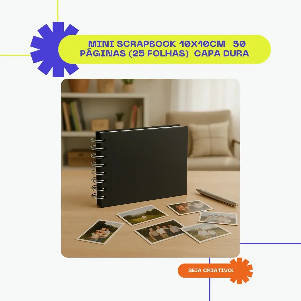 Mini Scrapbook Namorados 10x10cm 50 Páginas Capa Dura 180g Preto Capa Lisa — imagem 2