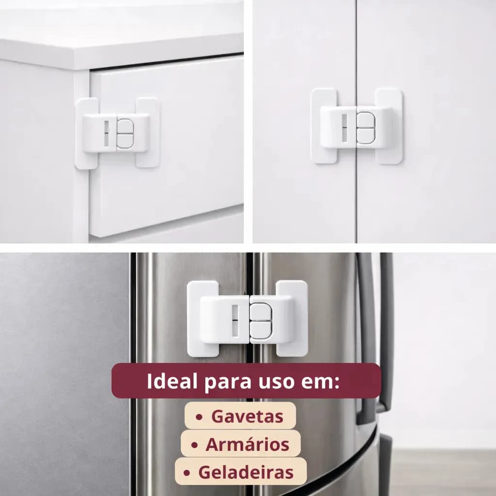Kit 4 Travas de Segurança Para Geladeira e Gaveta Adesiva Infantil Branca PazPort — imagem 4