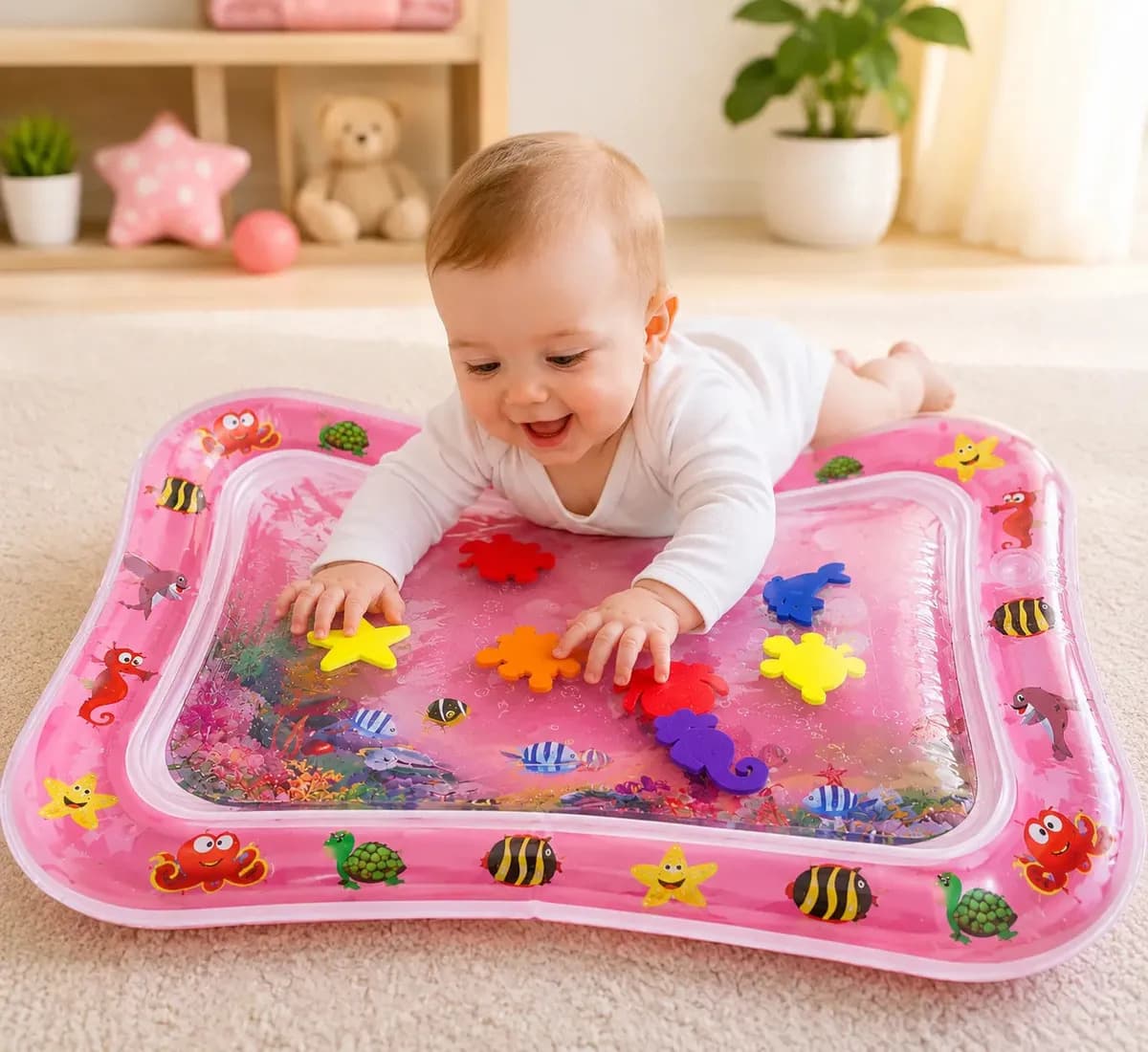 Tapete De Atividades Para Bebes Almofada De Água Inflável Interativo Aquário Sensorial Fundo Do Mar Rosa Tsc Shop — imagem 3
