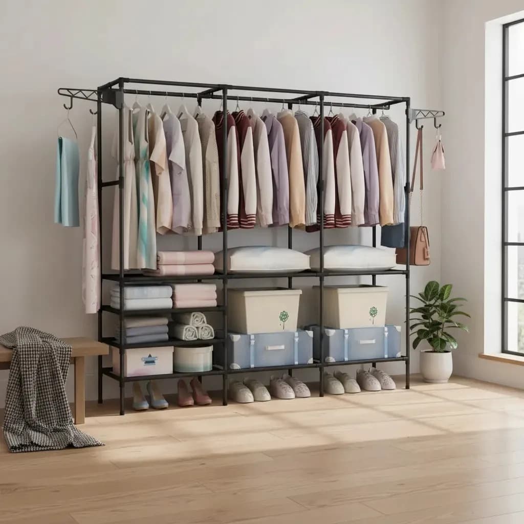 Cabideiro Arara Closet Roupas Sapateira Triplo Cor Preto — imagem 3