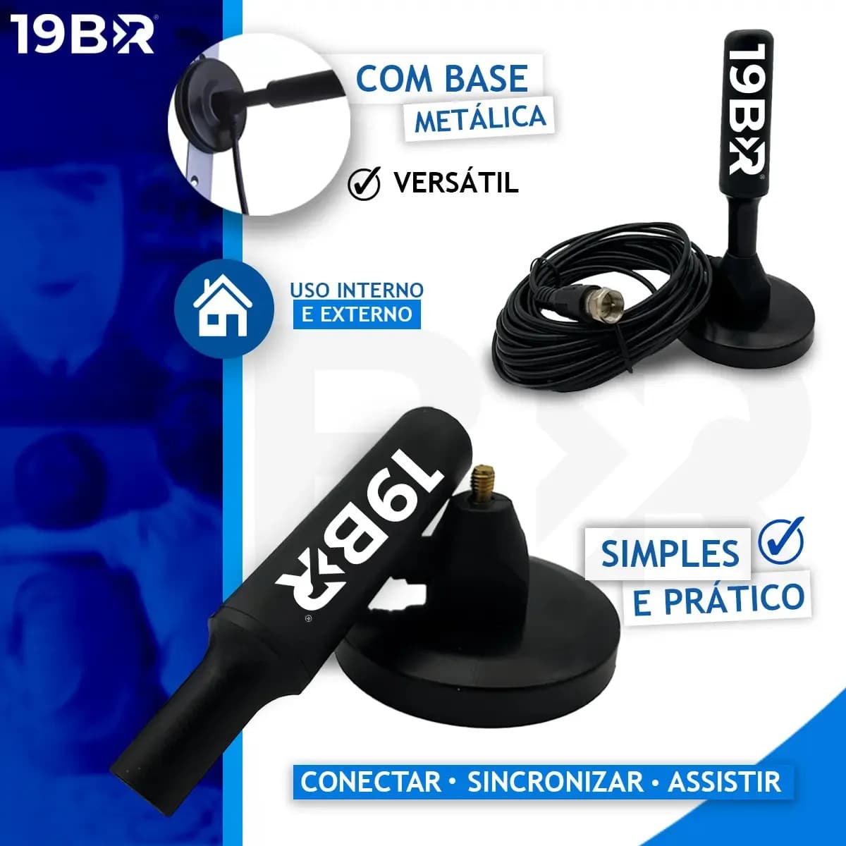 Antena Digital Interna Externa HDTV UHF Cabo Com Cabo Longo De 4 Metros Com Base Magnética Parosprotect — imagem 6