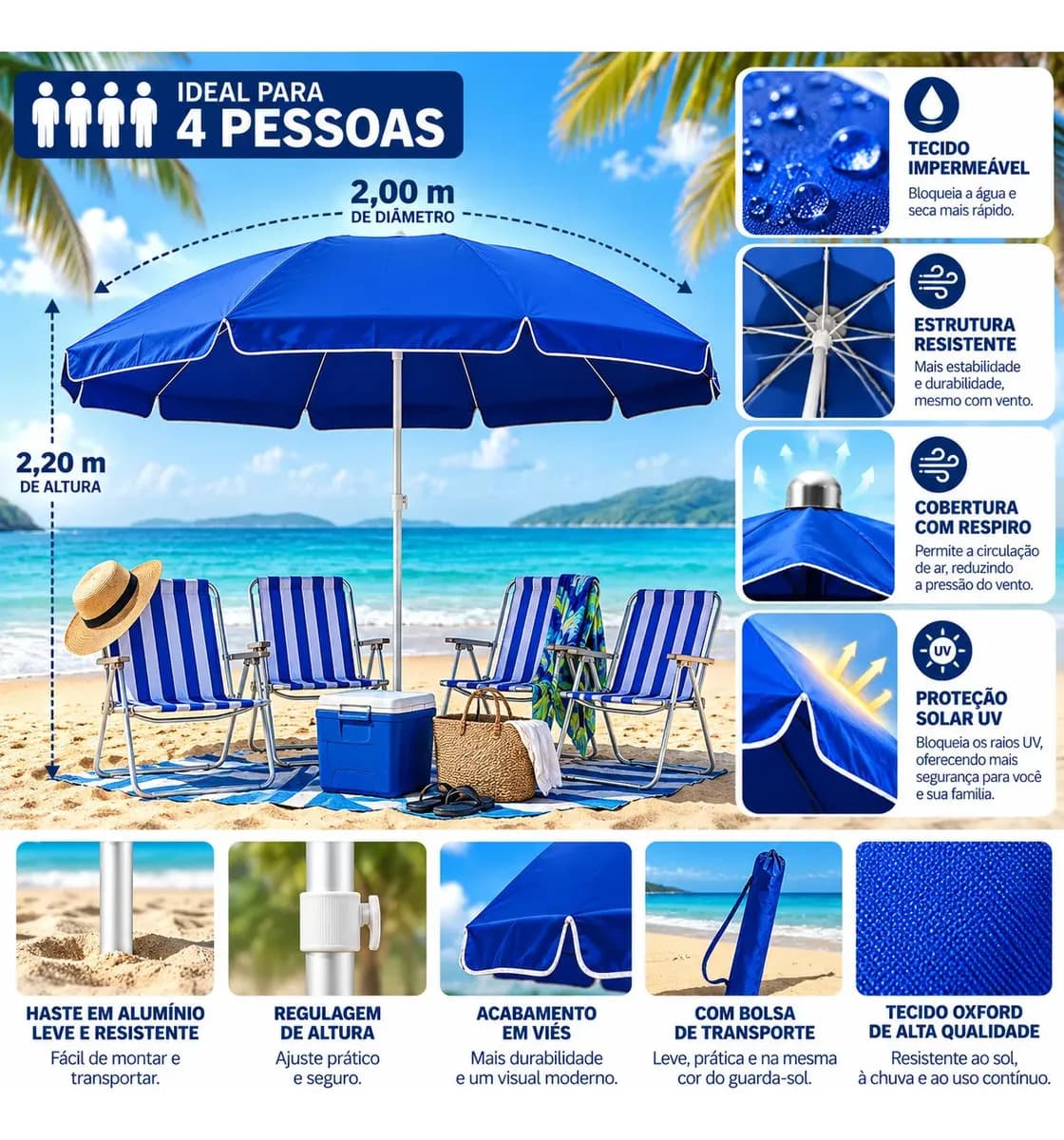 Guarda Sol Gigante 2,40m Uv Praia Piscina Camping Pesca Verão Cor Verde Vai De Tech — imagem 2