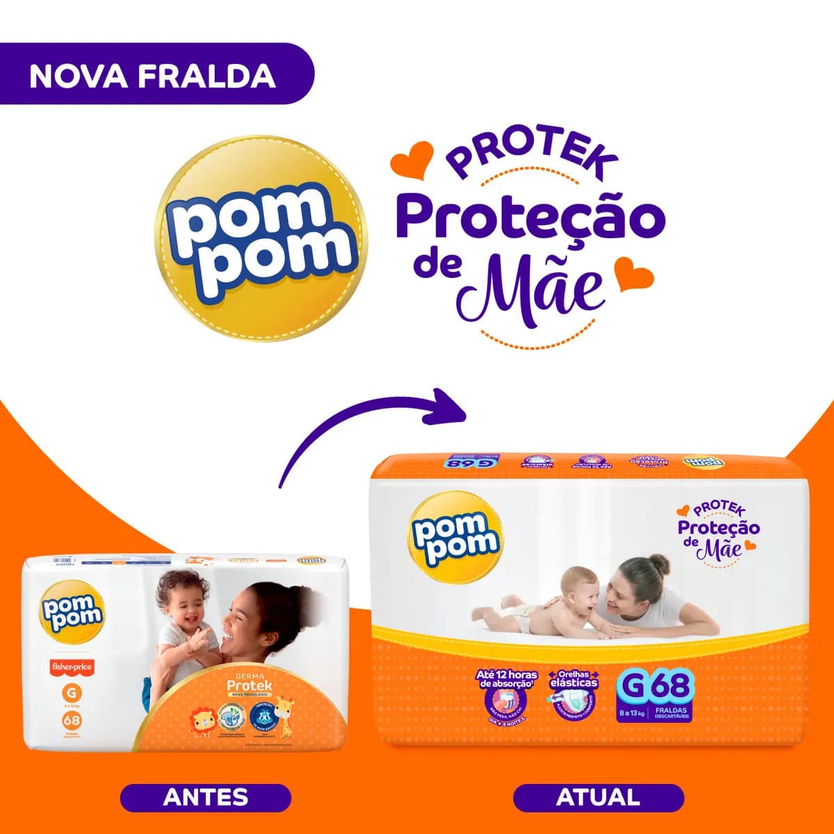 Fralda Pom Pom Protek Proteção de Mãe G 68 Unidades — imagem 4