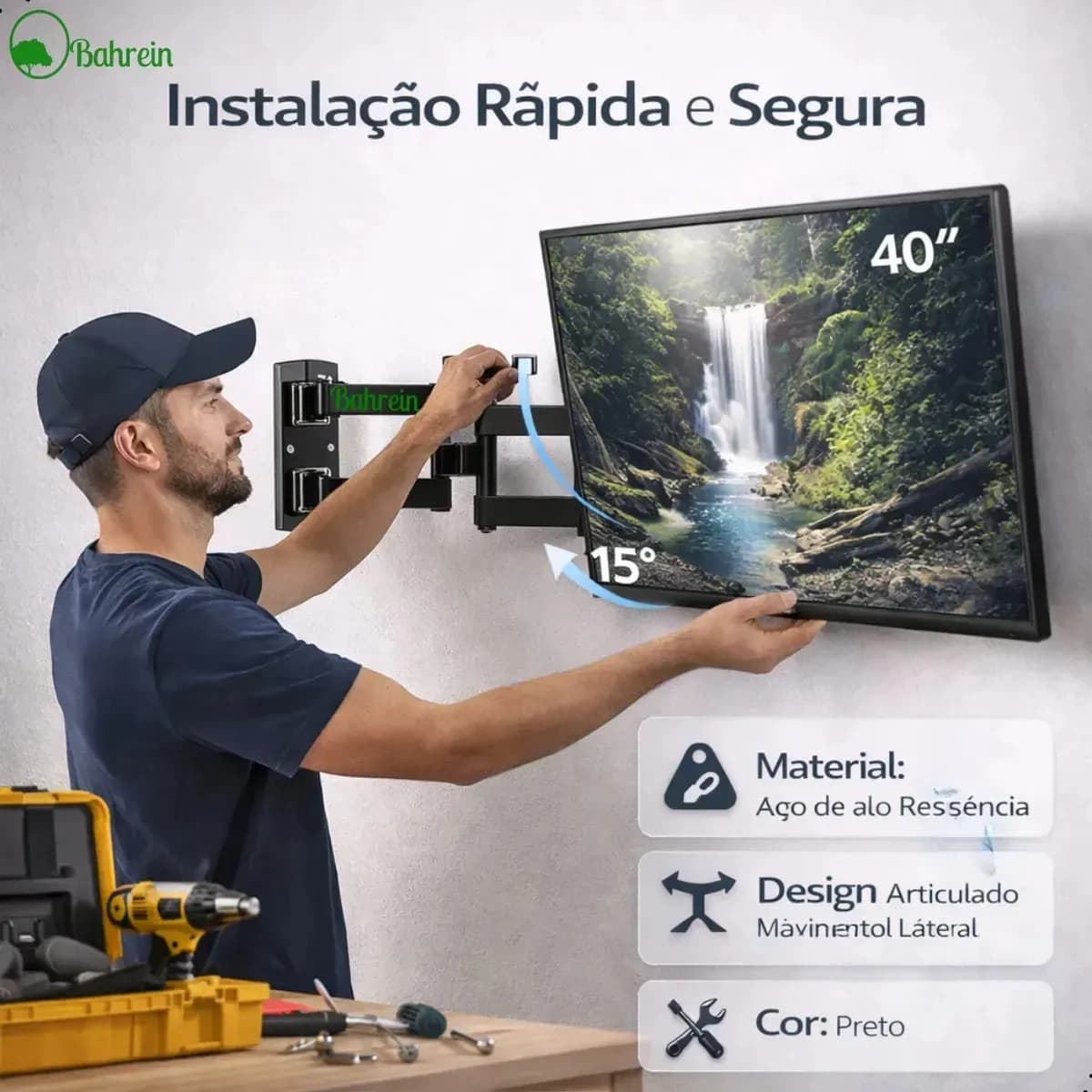Suporte Tv Articulado Monitor Led 28 32 40 43 50 55 Polegada Preto — imagem 4