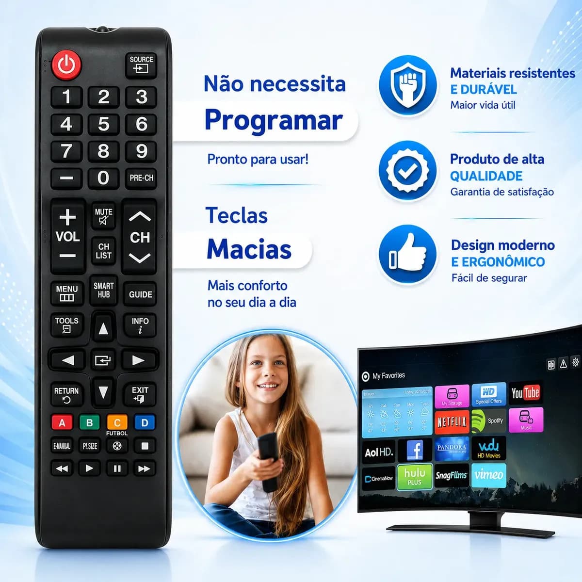 Controle Remoto Para Tv Samsung Smart Hub + 2 Pilhas Audiogeek — imagem 5