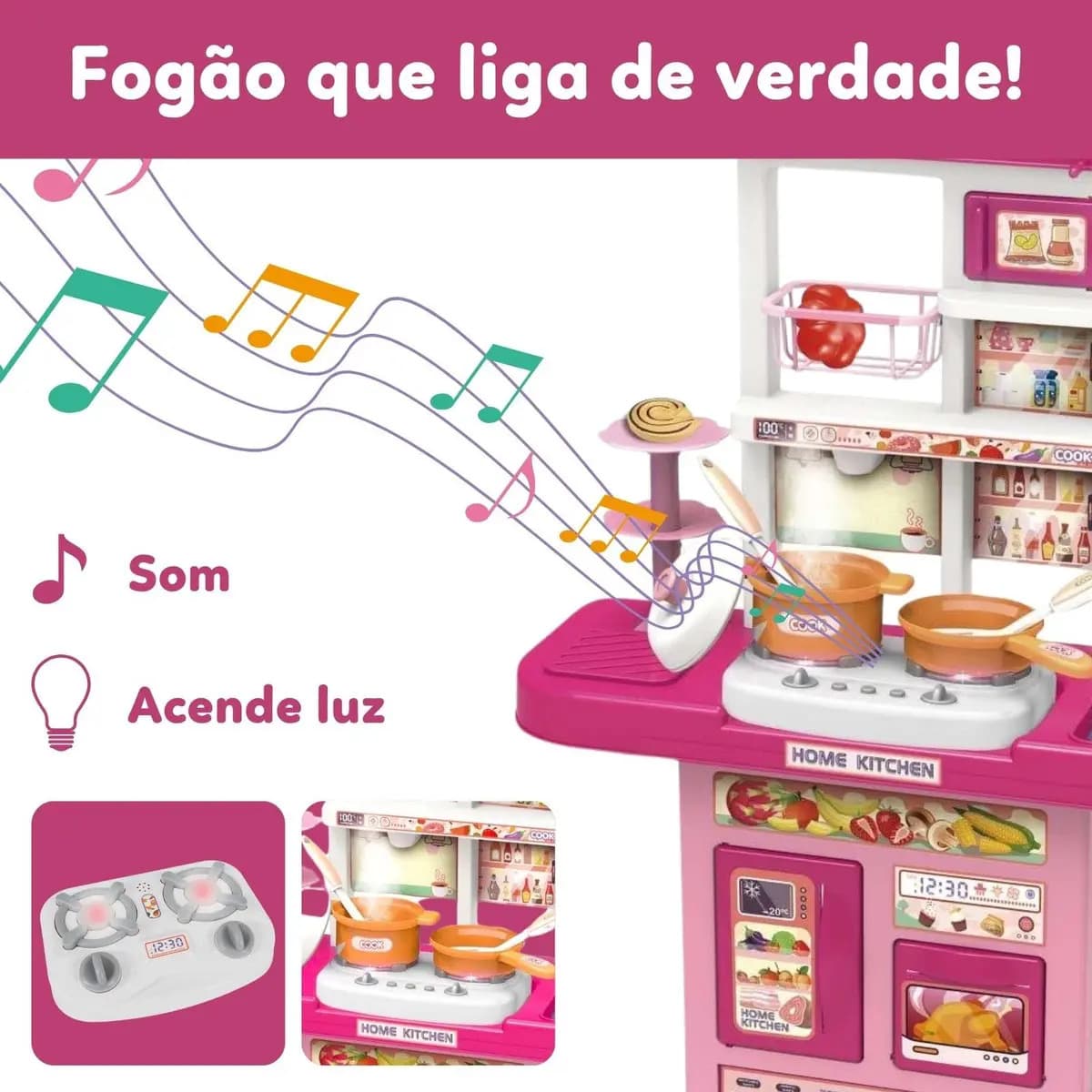 Cozinha Infantil De Brinquedo Kit Completo Sai Água E Som Rosa — imagem 3