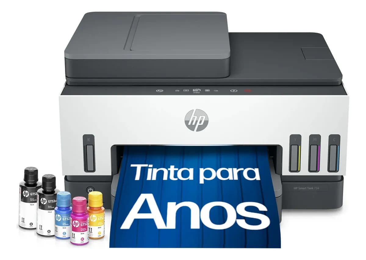 Impressora Multifuncional HP Smart Tank 794 Tanque de Tinta Colorida Wi-Fi Scanner Duplex, Bluetooth. Funções: Imprimir, Copiar, Digitalizar. Cor: Branco (2G9