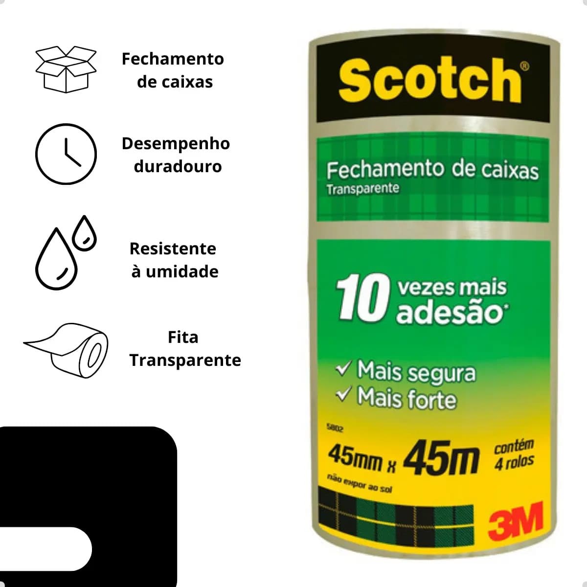 Fita Adesiva Durex Transparente 4.5cm Larga 45m Pacote Com 4 Unidades — imagem 4