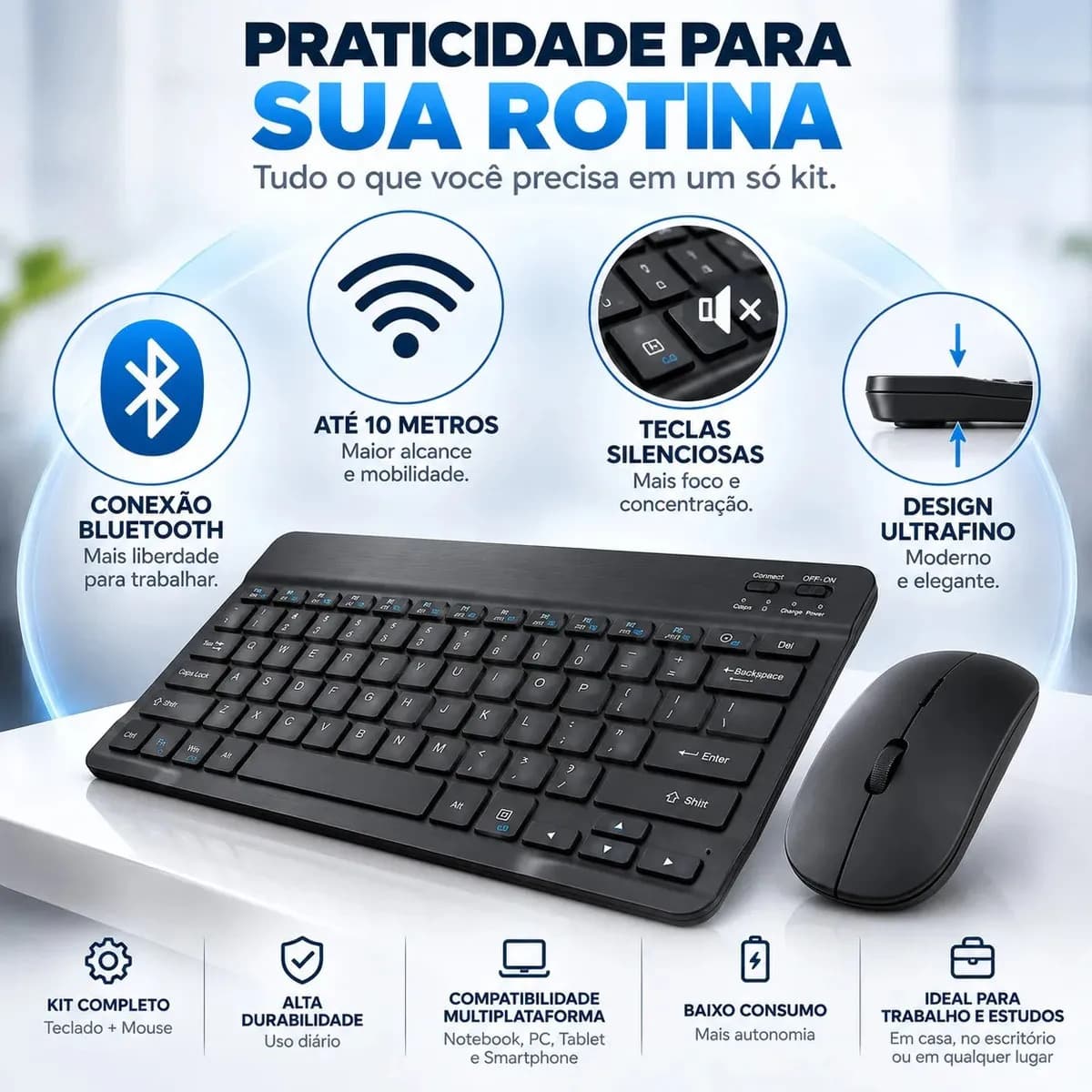 Kit Teclado e Mouse sem Fio Bluetooth ABNT para Tablet e PC — imagem 2